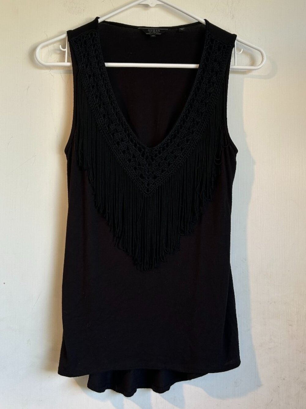 Guess - Vintage Black V Neck Fringe Top
